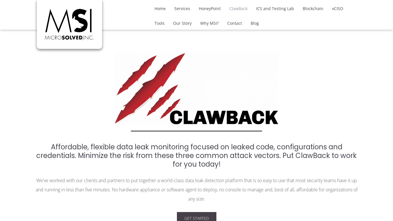 ClawBack Landing page