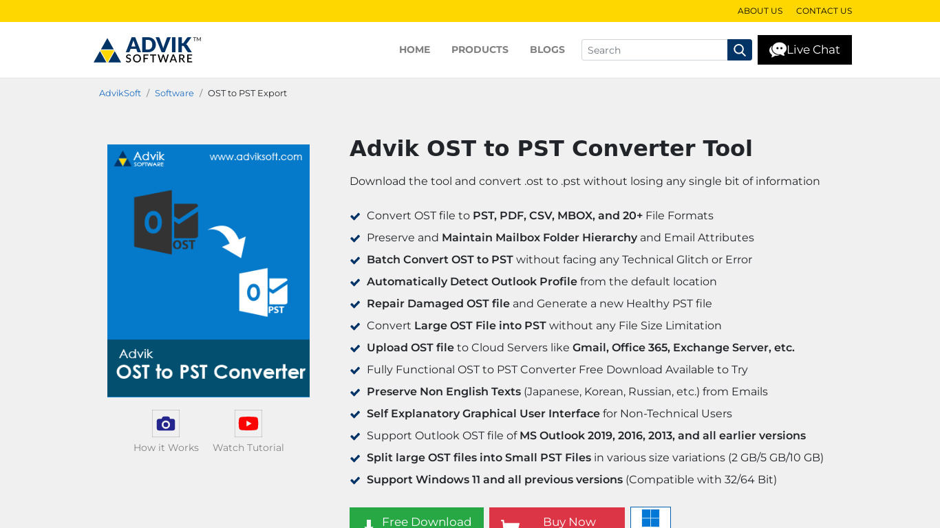 Advik OST to PST Converter Landing page