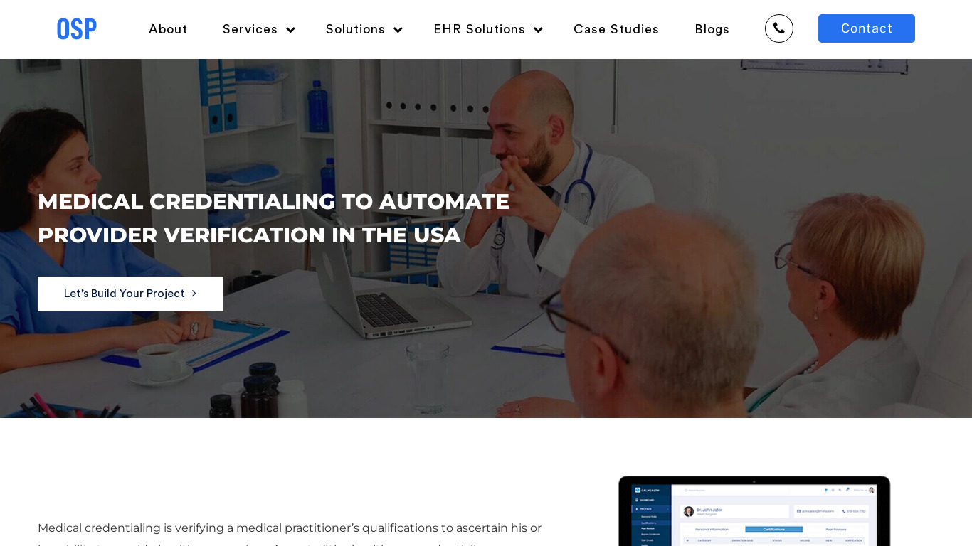 Medical Credentialing Solutions Landing page