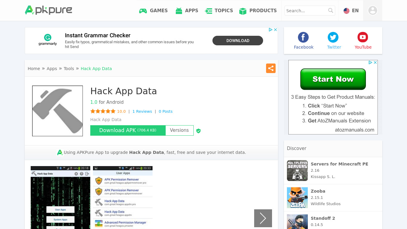 Hack App Data Landing page