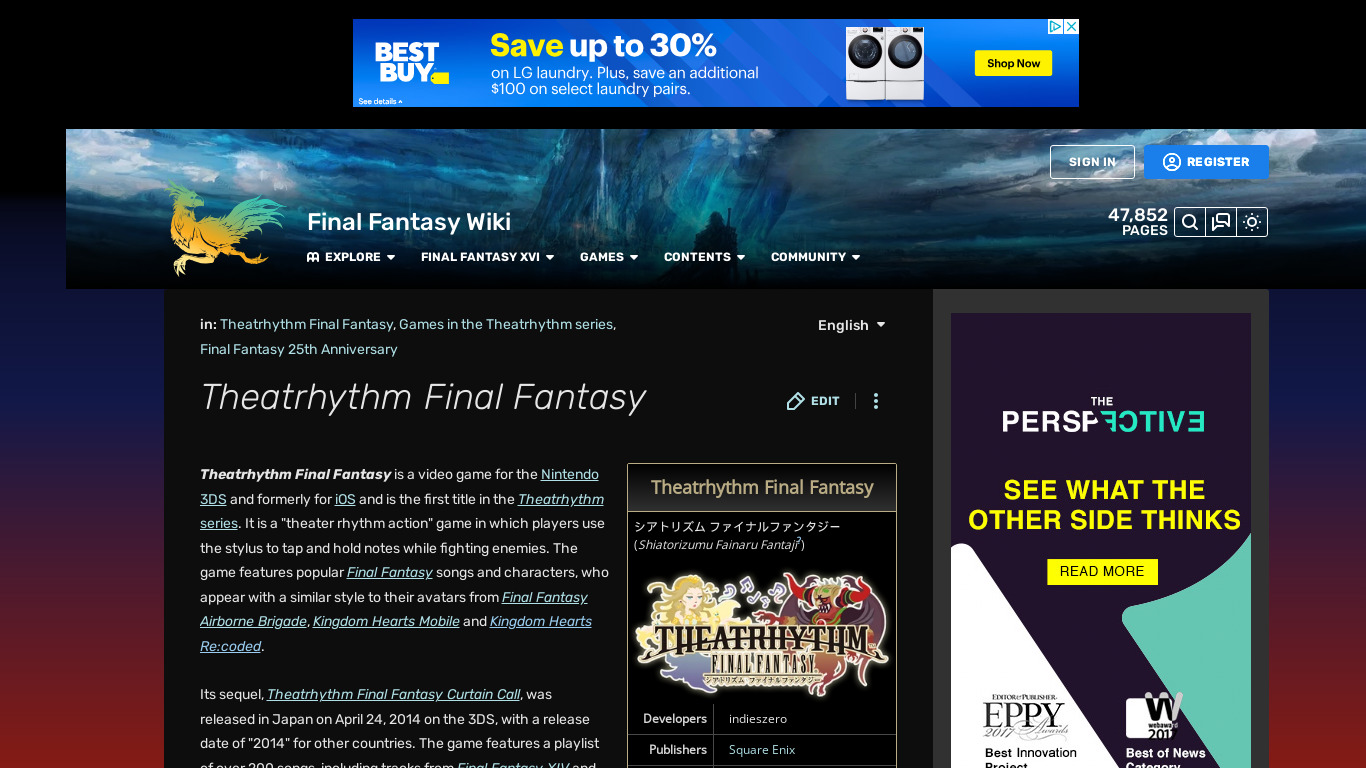 Theatrhythm Final Fantasy Landing page