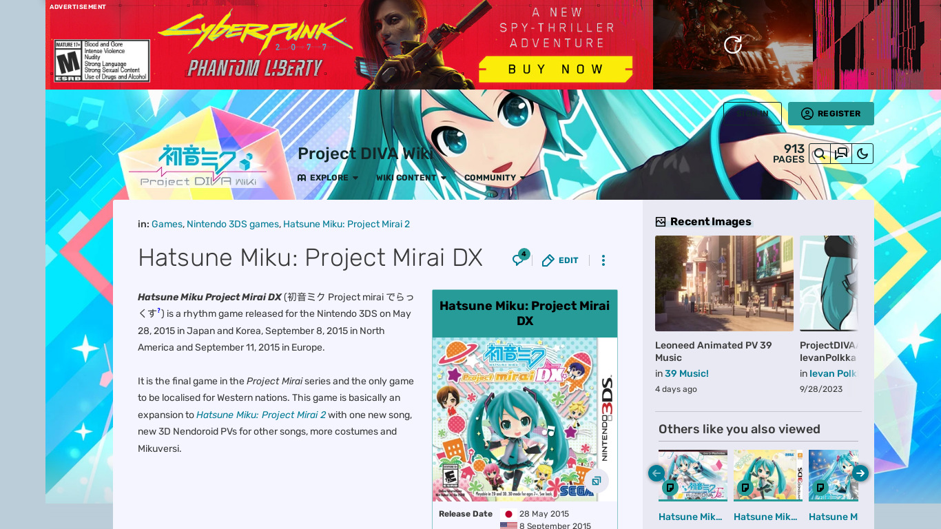 Hatsune Miku: Project Mirai DX Landing page