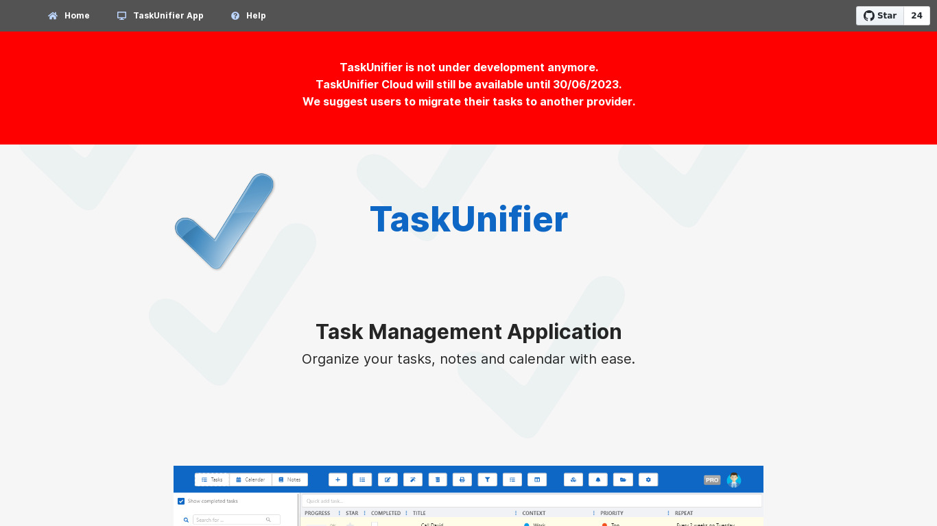 TaskUnifier Landing page