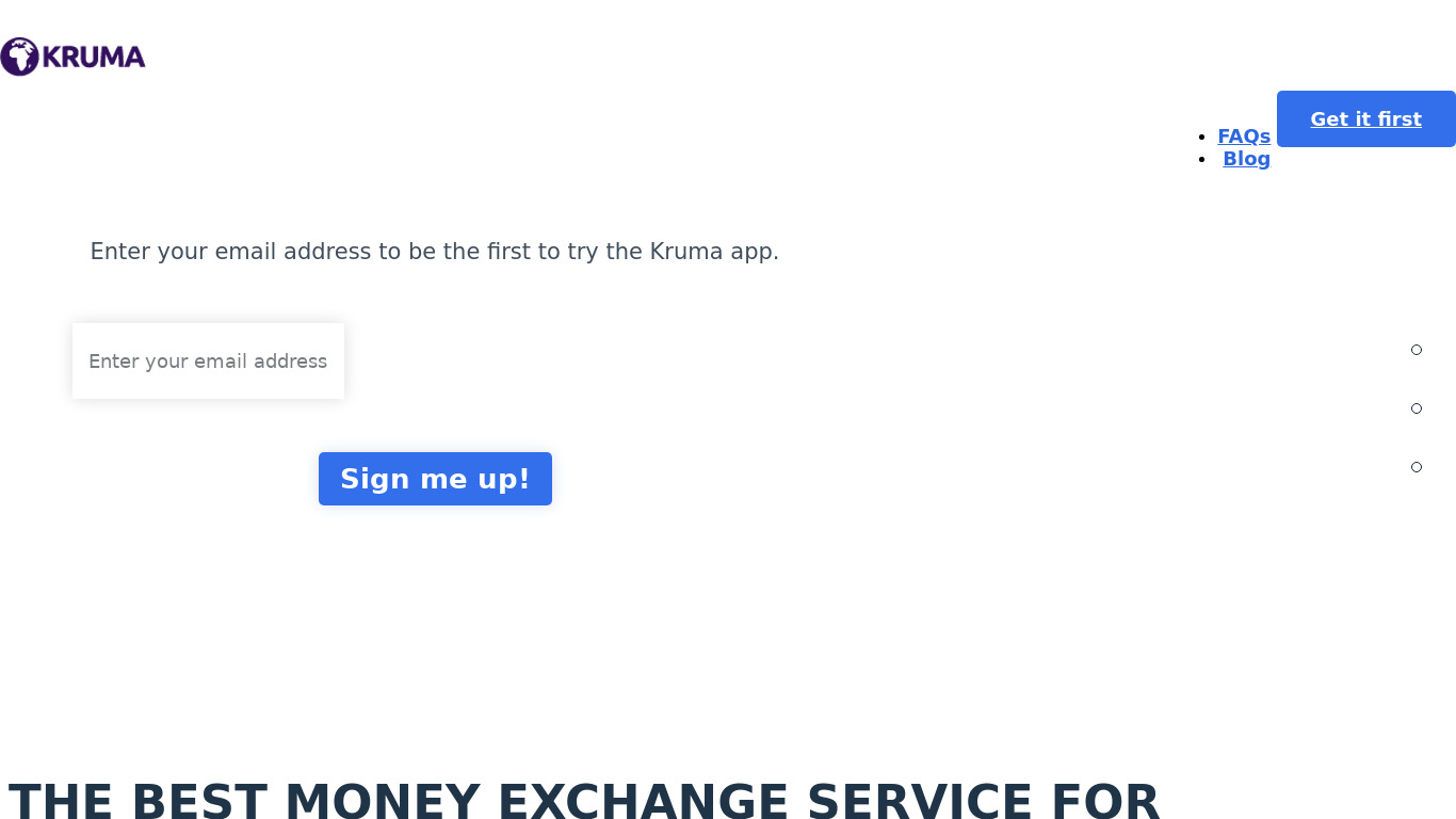 Kruma Currency Exchange Landing page