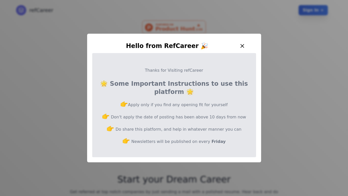 refCareer.app Landing page
