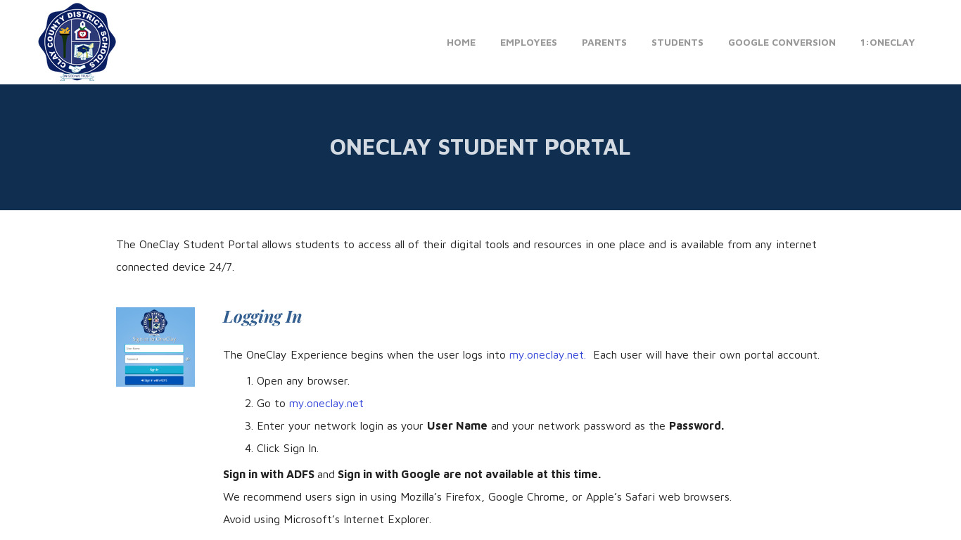digitalclassroominitiative.weebly.com My OneClay Portal Landing page