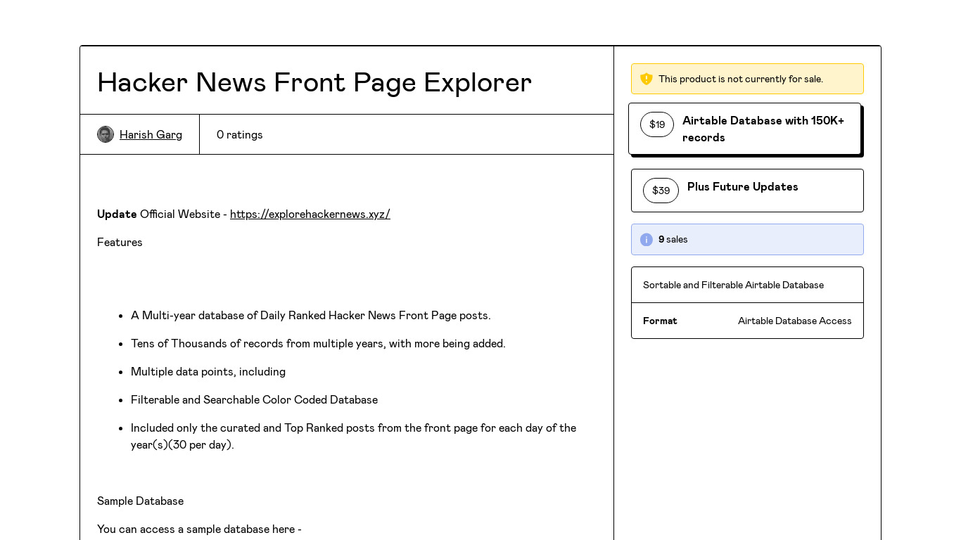 Hacker News Front Page Explorer Landing page