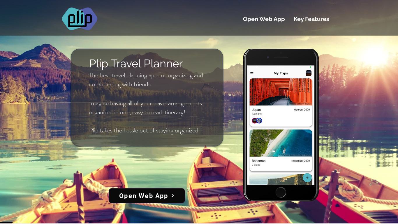 Plip Trip Planner Landing page