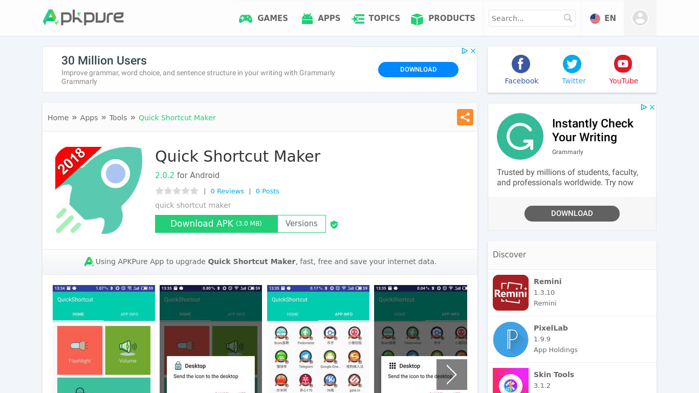 Quick Shortcut Maker App Landing page