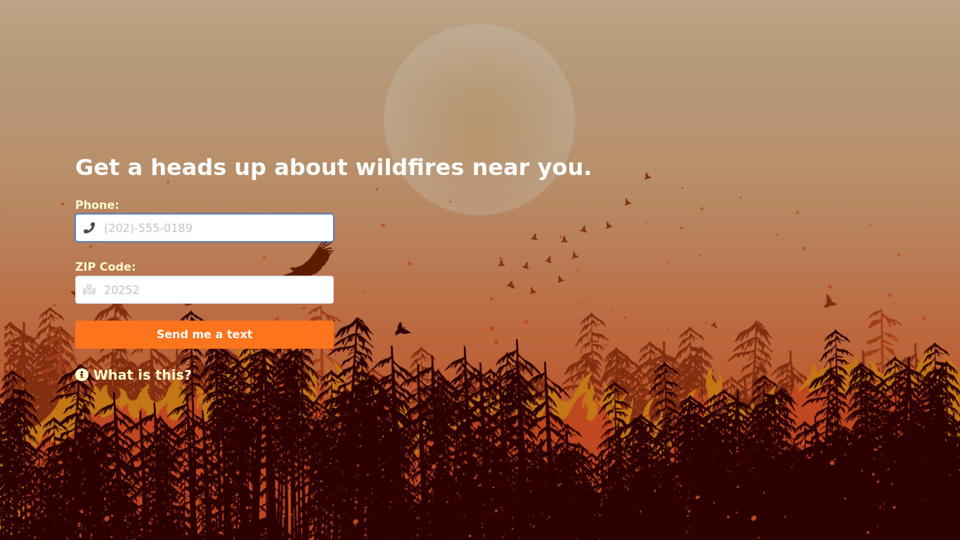 Wildfire Alerts Landing page