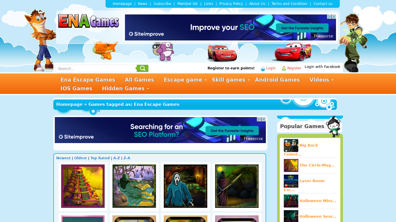 Ena Escape Games Landing page