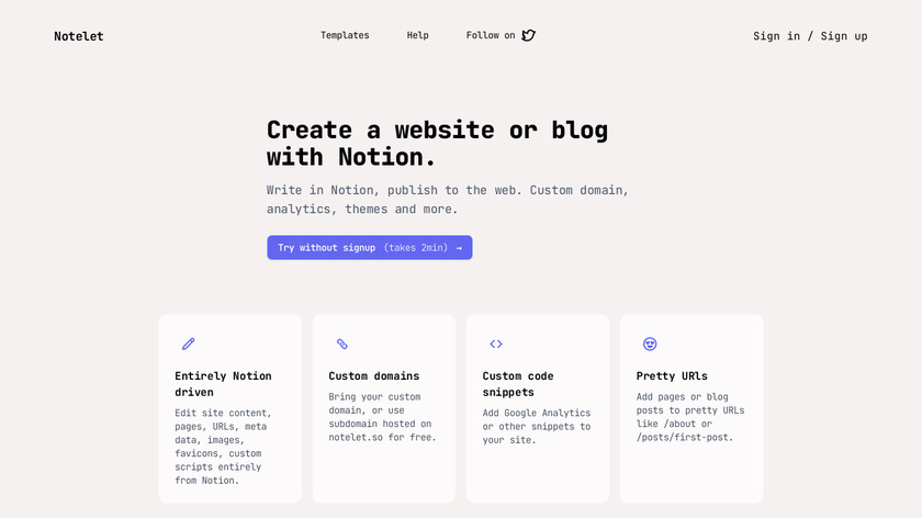 Notelet Landing Page