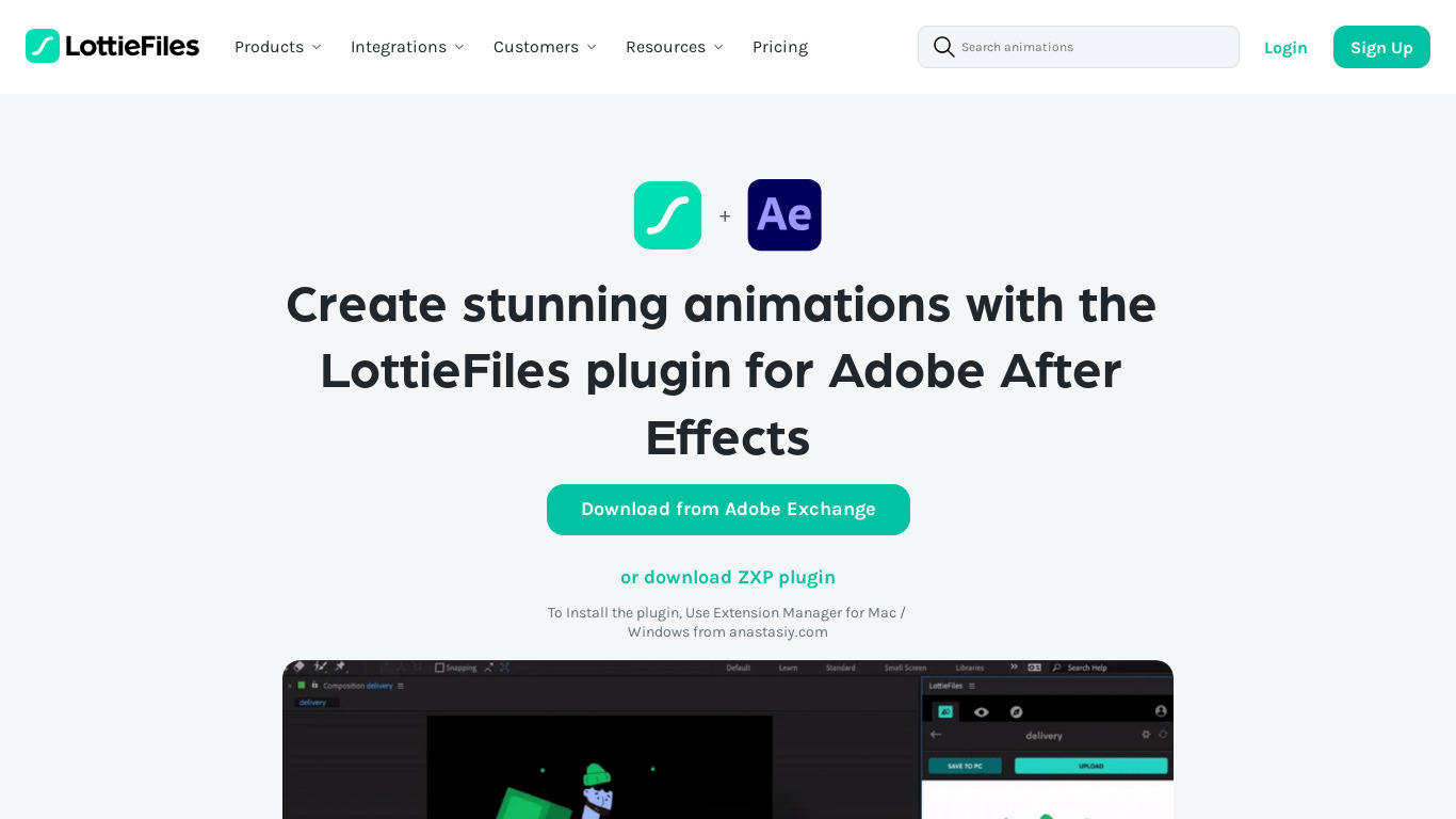 LottieFiles for After Effects Landing page