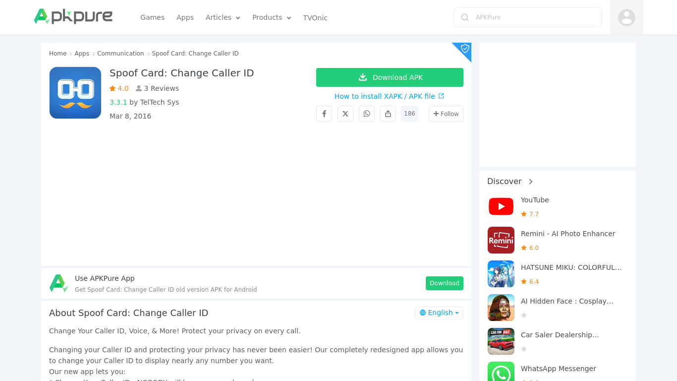 Spoof Card: Change Caller ID Landing page