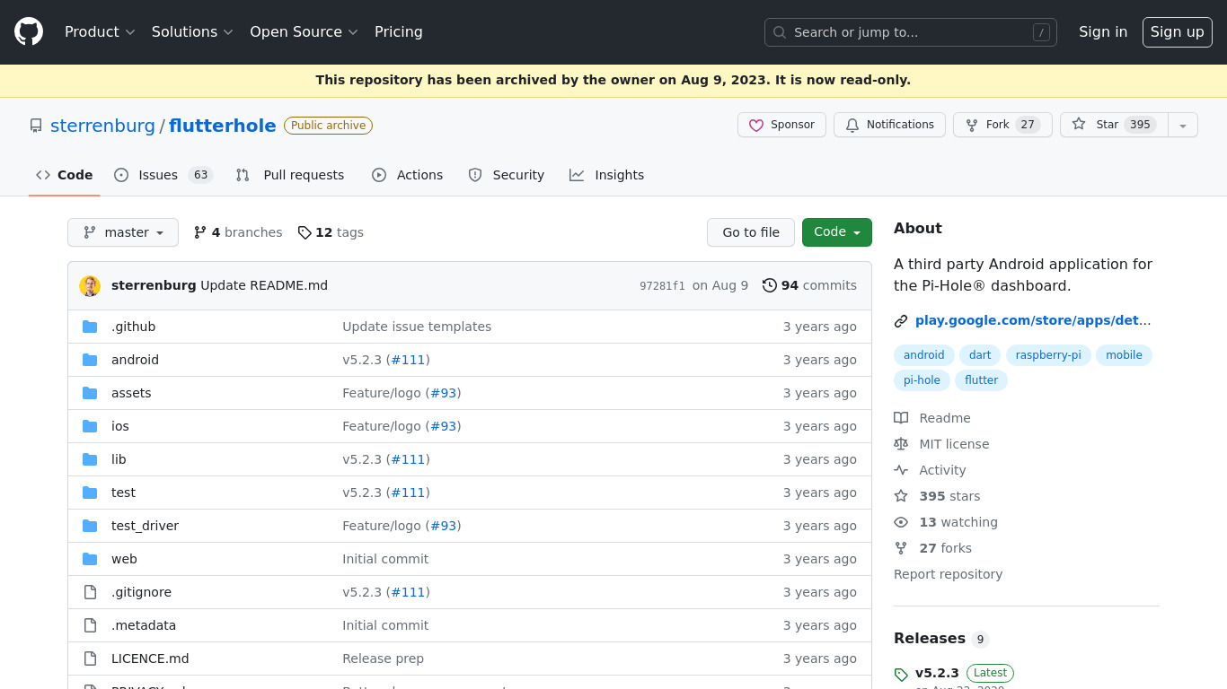 Flutterhole Landing page