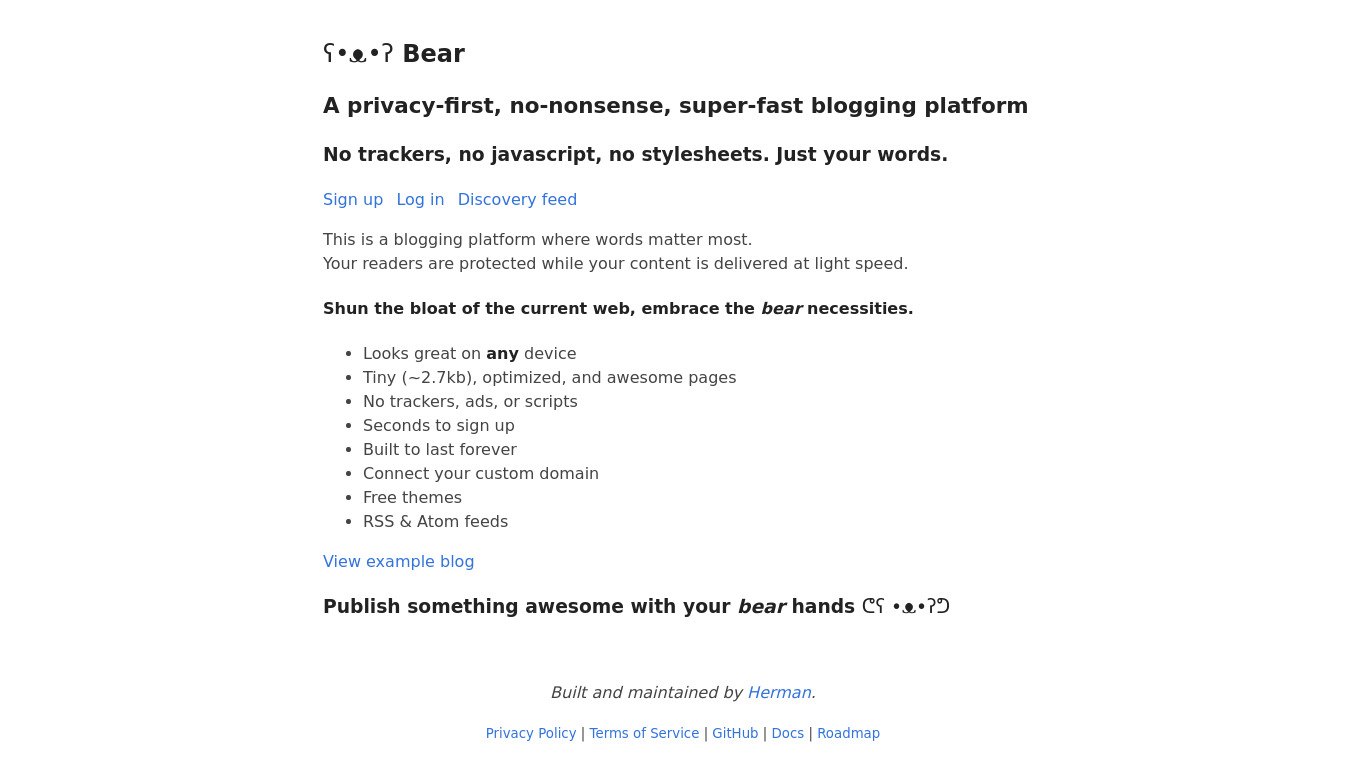 Bear Blog Landing page