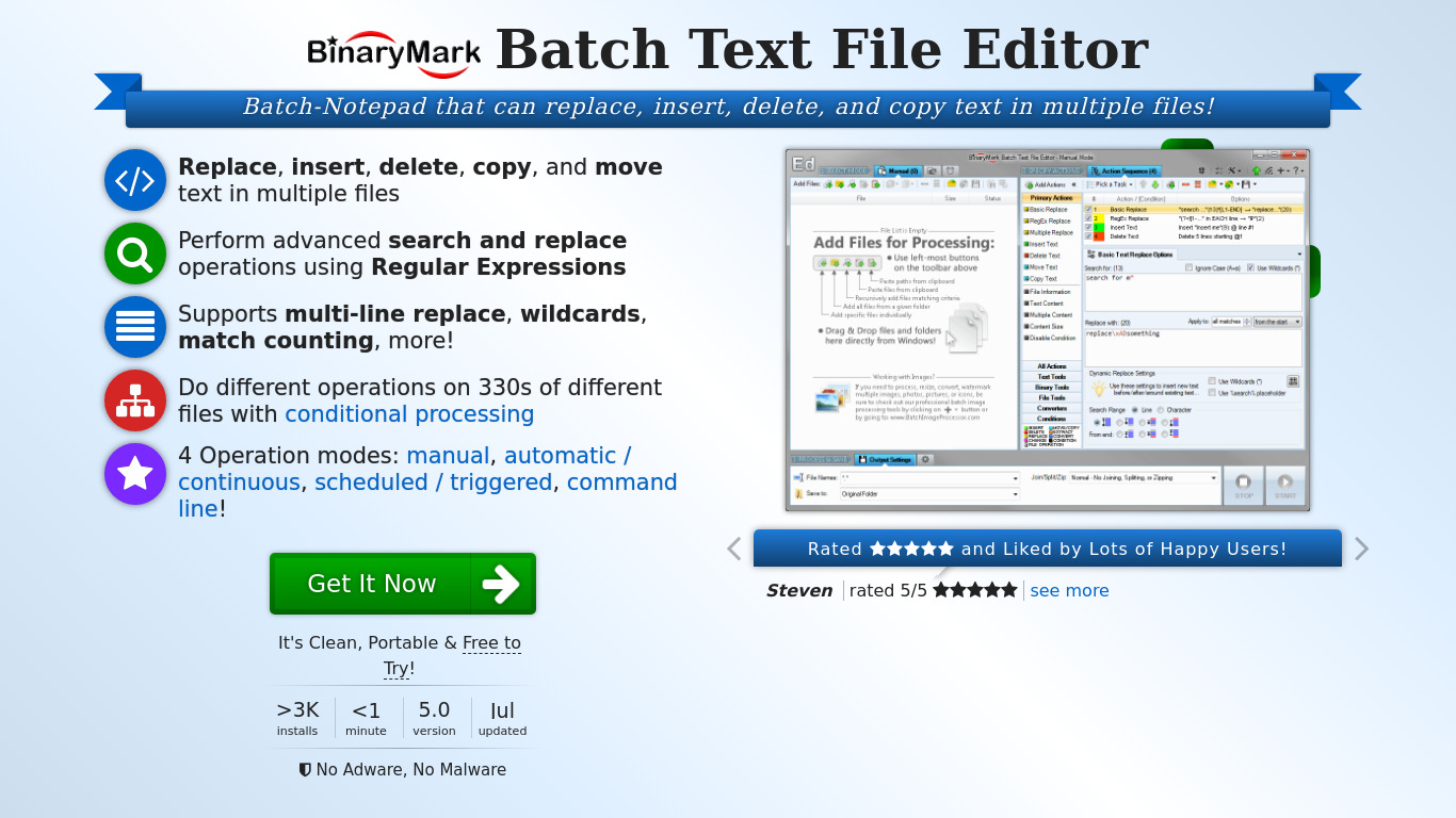 Batch Text File Editor Landing page