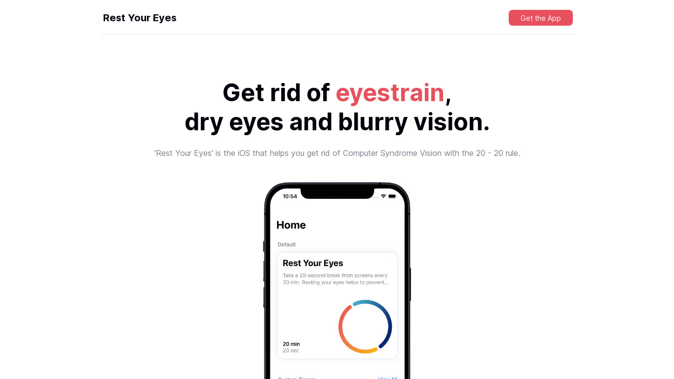 Rest Your Eyes Landing page