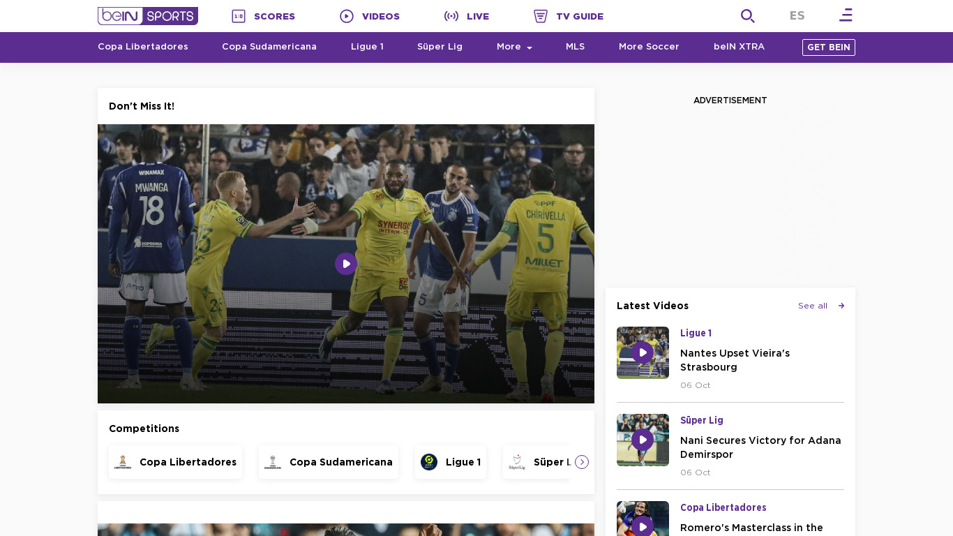 beIN SPORTS Landing page