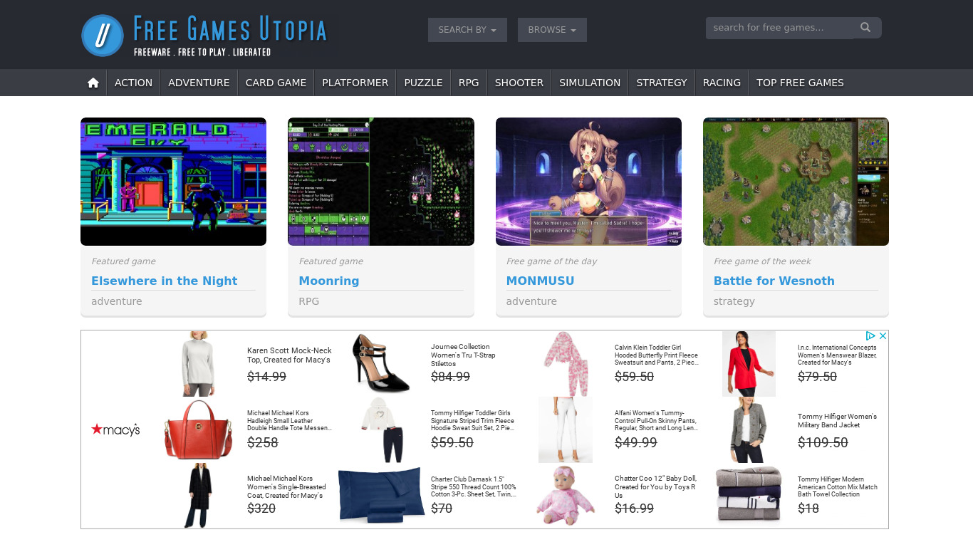 Free Games Utopia Landing page