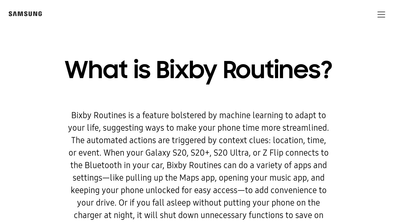 samsung.com Bixby Routines Landing page
