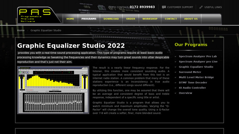 PAS Graphic Equalizer Studio Landing Page