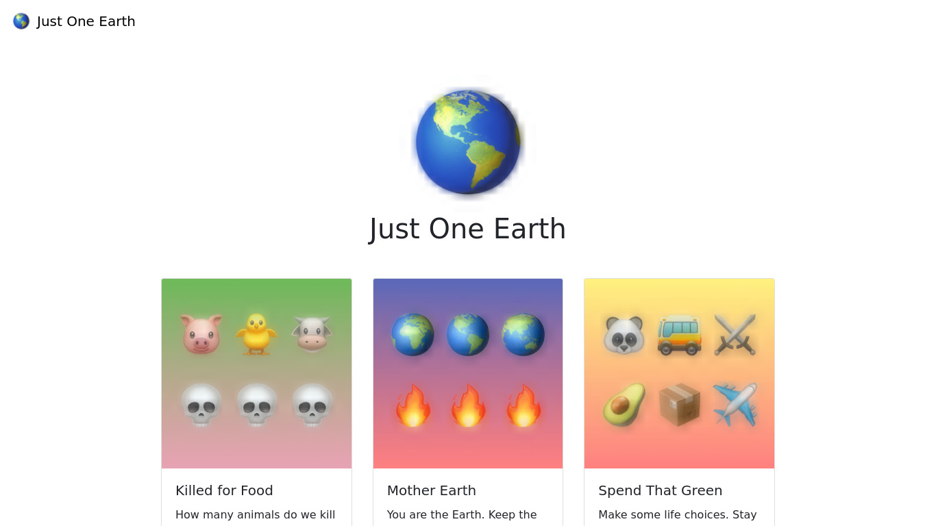 Just One Earth Landing page