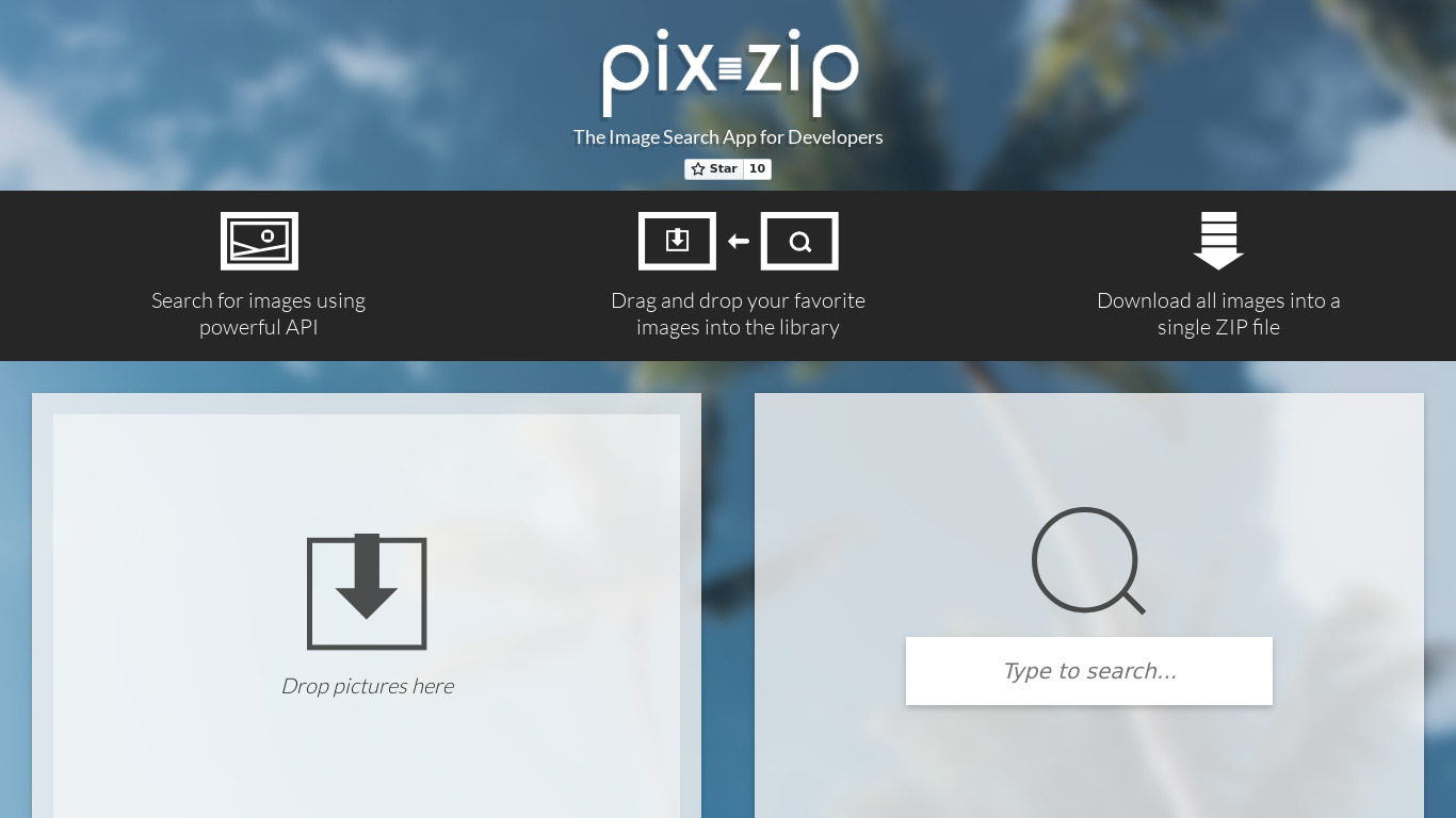 pix-zip.herokuapp.com Pix-Zip Landing page