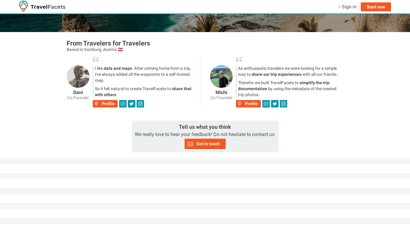 TravelFacets Landing page