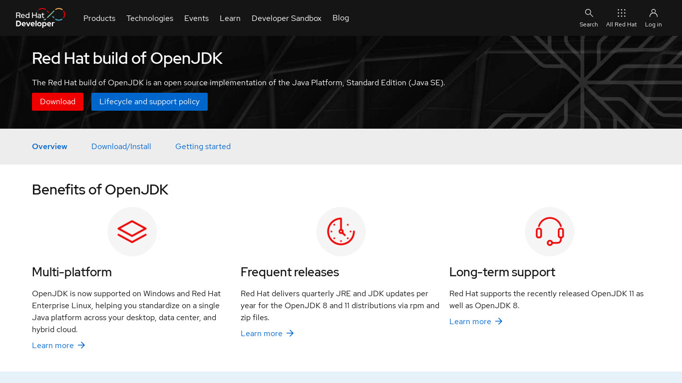 RedHat OpenJDK Landing page
