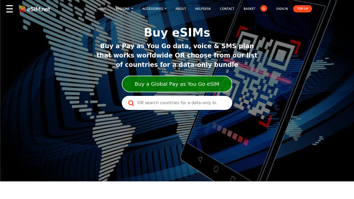 eSIMs Landing page