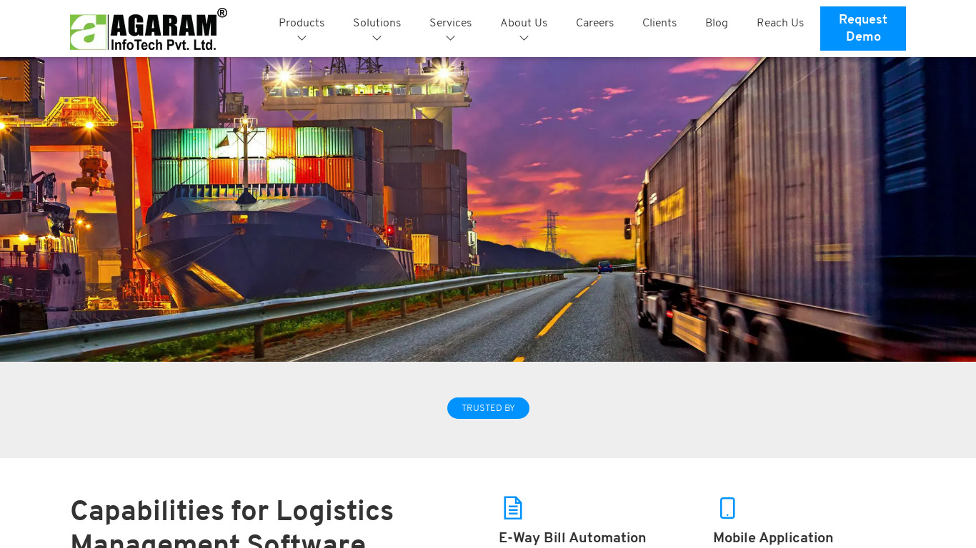 Agaram Logistics Management Landing page