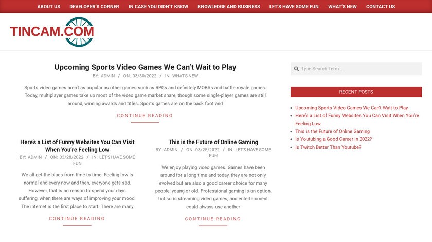 Tincam Landing Page