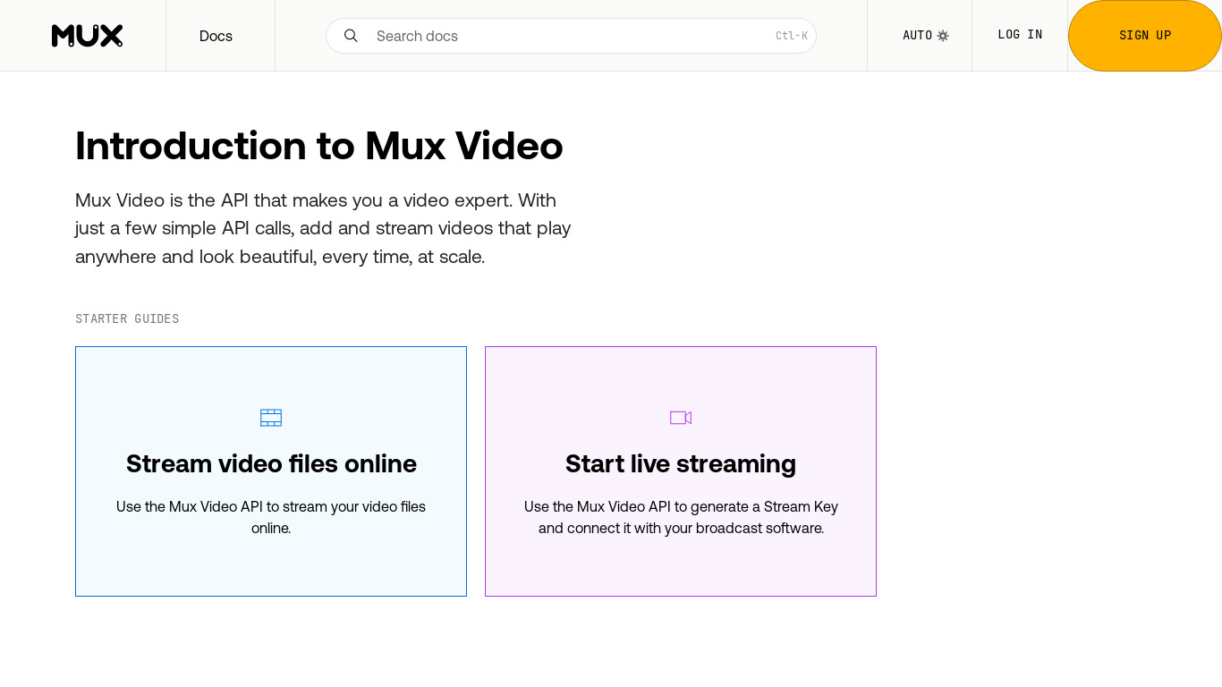 Mux Video Landing page