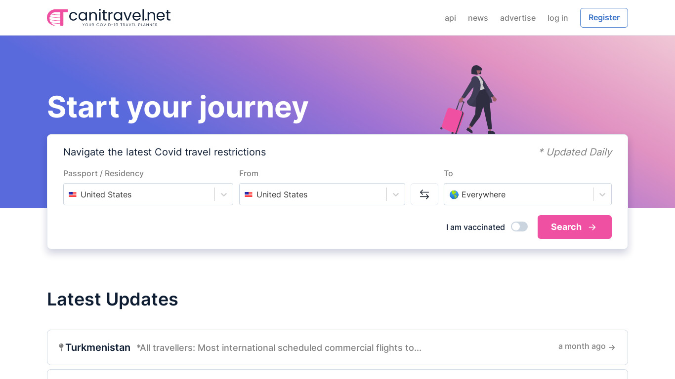 Canitravel.net Landing page