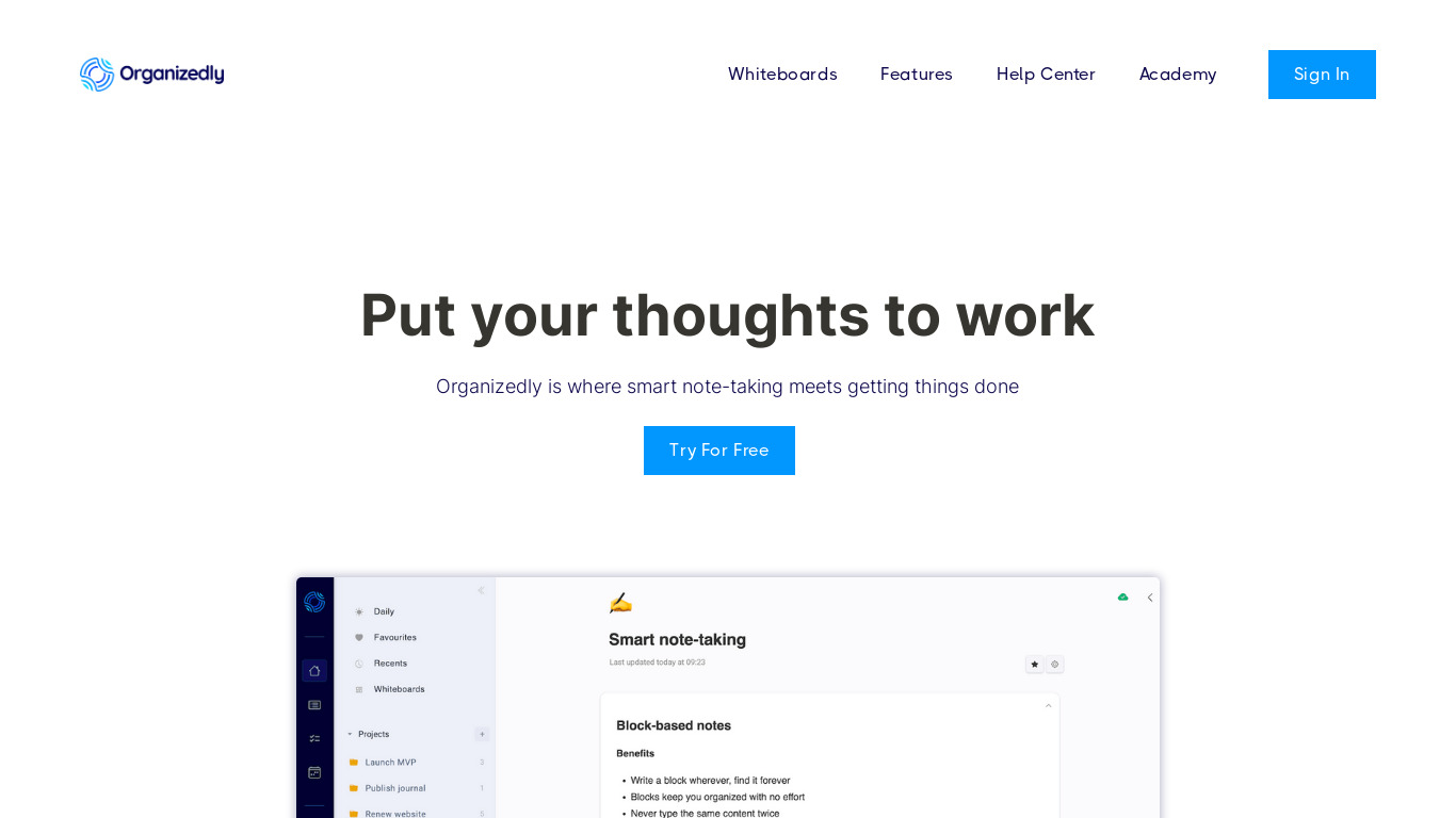 Organizedly Landing page
