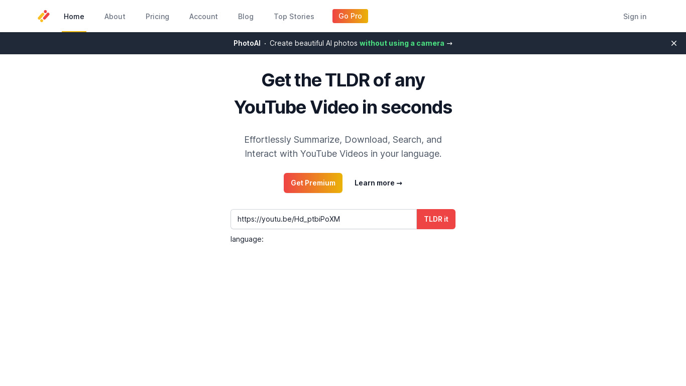 you-tldr Landing page