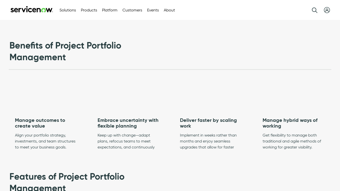 ServiceNow Project Portfolio Management Landing page