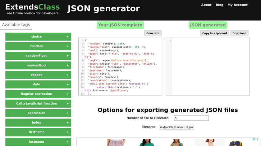 ExtendsClass JSON Generator Landing Page