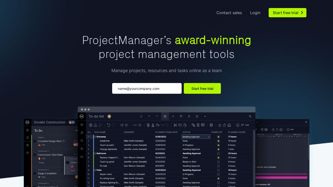 Project Manager Online Landing page