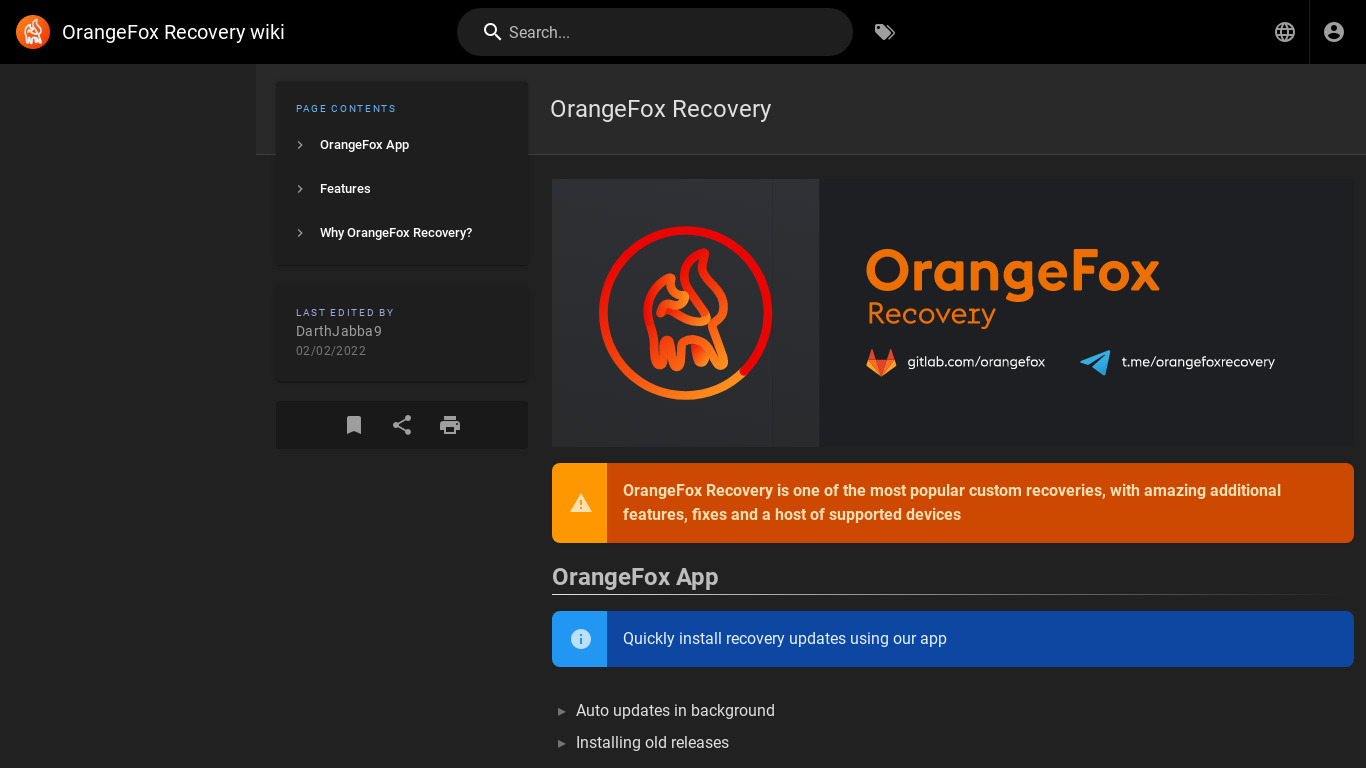 OrangeFox recovery Landing page