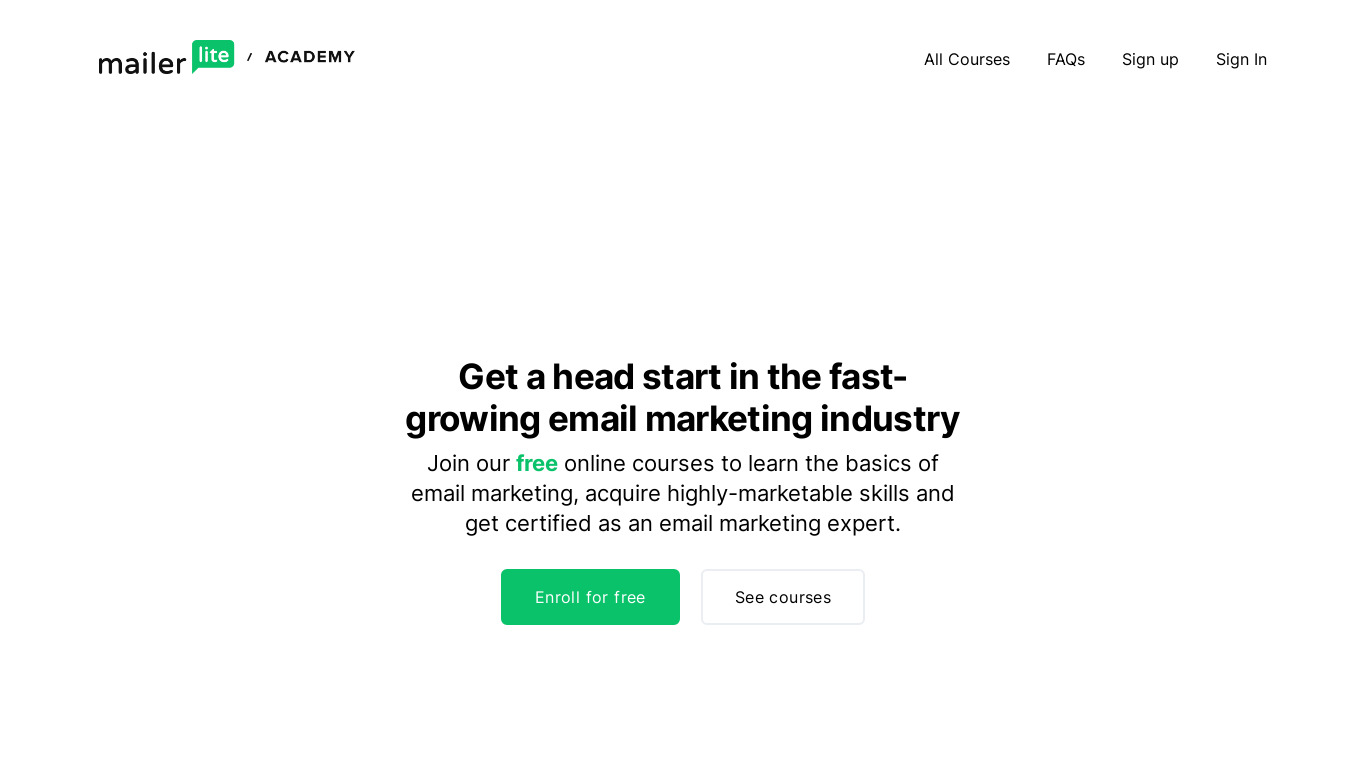Email Marketing Academy from MailerLite Landing page