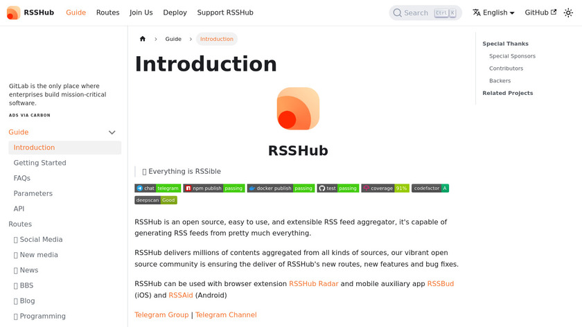 RSSHub Landing Page