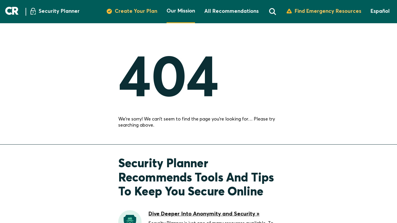 Security Planner Landing page