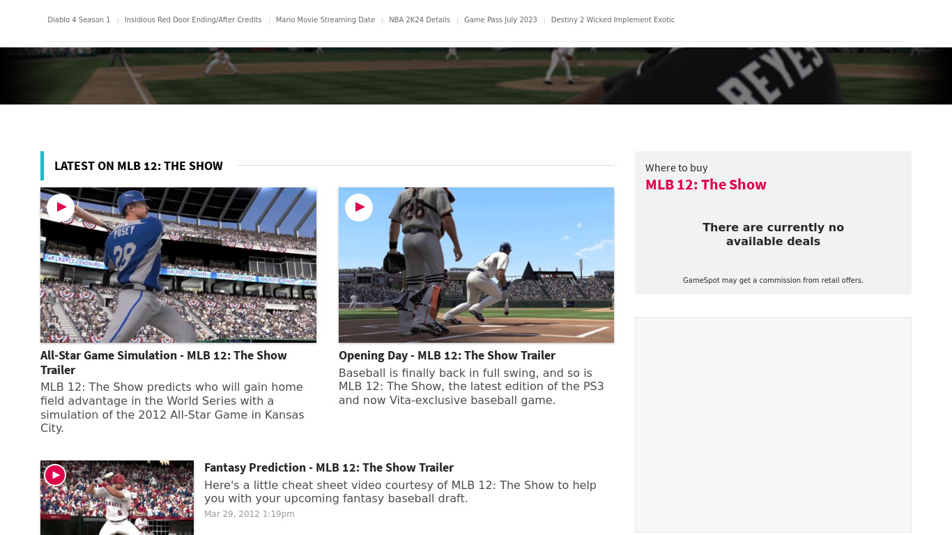 MLB 12: The Show Landing page
