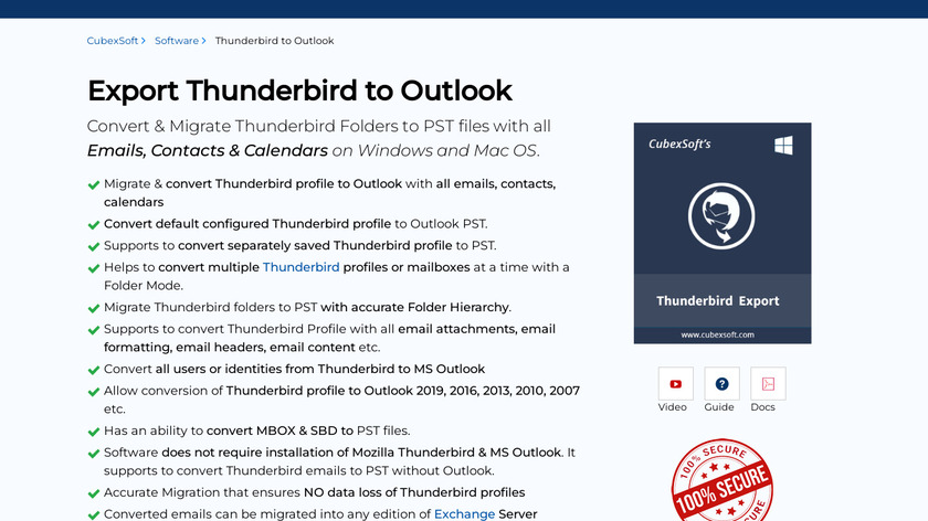 CubexSoft Thunderbird to PST Converter Landing Page