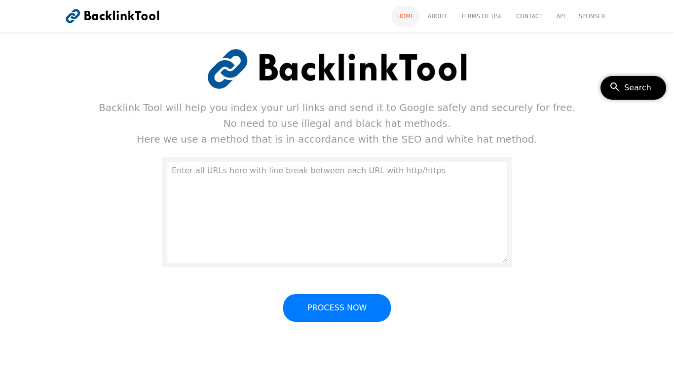 Backlink Tool Landing page