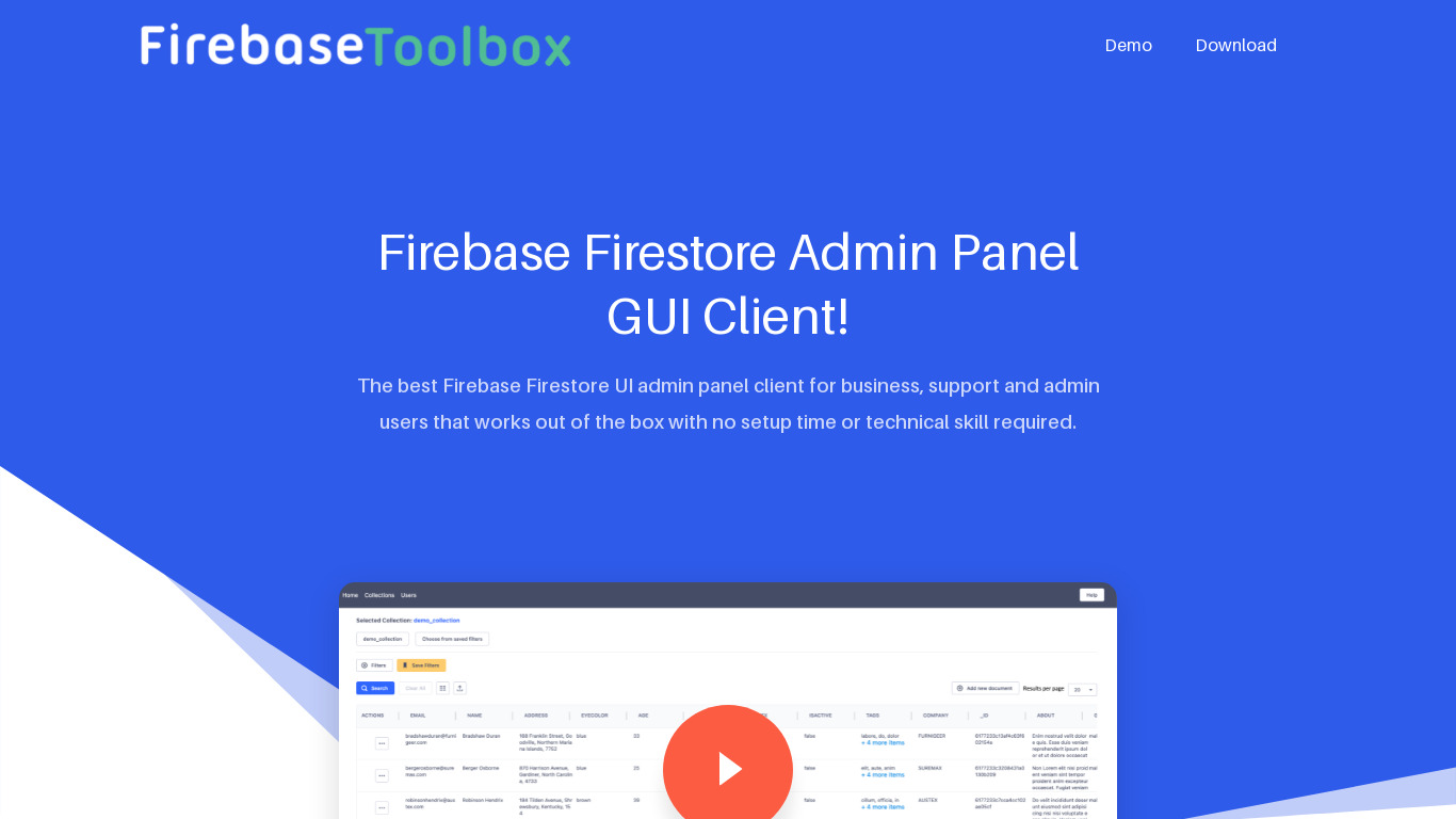 FirebaseToolbox Landing page