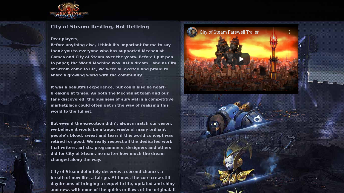 City of Steam: Arkadia Landing page