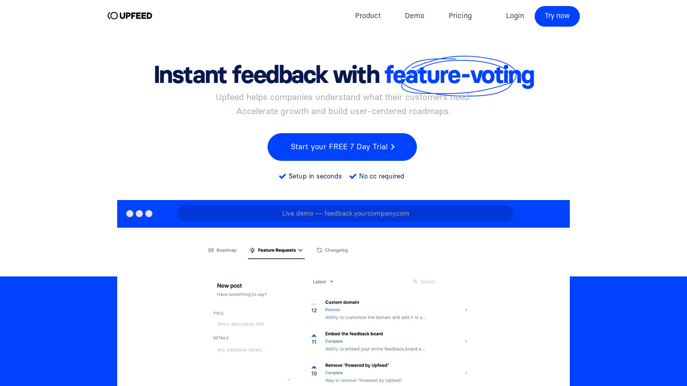 Upfeed.co Landing page